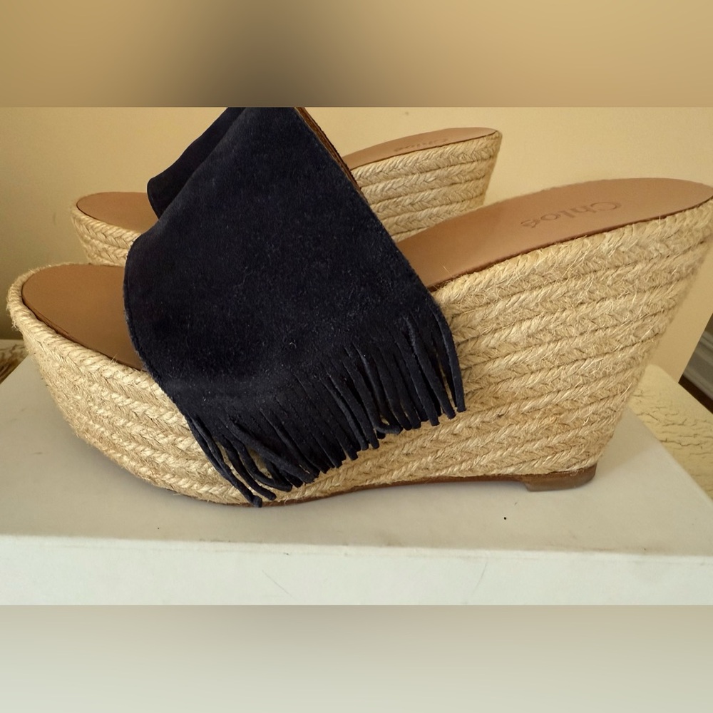 Chloé Estel Platform Suede Fringe Espadrilles in Navy  
Size: EU 37 / US 7 - Picture 3 of 6